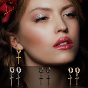Cross Dangle Hoop Earrings For Men Women Stainless Steel Punk Gothic Religious Jewelry High Polished Simple