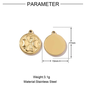 Polished stainless steel four-leaf clover pendant with dimensions 17x15mm and 3.1g weight