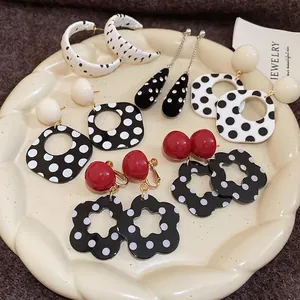 Polka Dot Blumen Ohrringe Acryl Geometrisch Retro Mit 925 Sterling Silber Ohrstecker Für Frauen