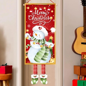 Christmas snowman hanging flag banner with Merry Christmas text on white door decoration