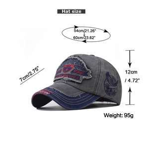 Detailed dimensions of the vintage New York baseball cap with embroidery and distressed edges