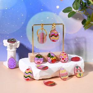 Easter egg resin charms set with glitter finish and colorful patterns for DIY jewelry making