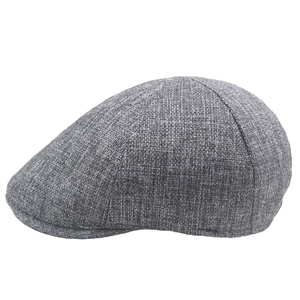 Gray linen flat cap with breathable textured fabric and adjustable design for men