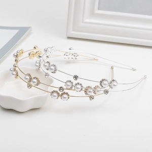 Double Layer Metal Headband With Faux Artificial Pearl And Rhinestone Rose Flower Elegant Fashion Hair Accessories For Women