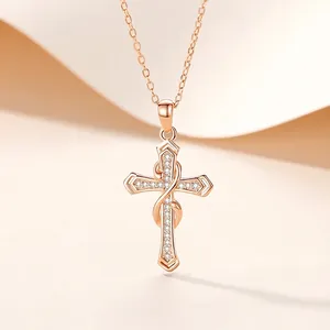 925 Sterling Silver Cross Heart Infinity Pendant Necklace Rose Gold White Gold Rhinestone Inlaid Fashion Necklaces For Women