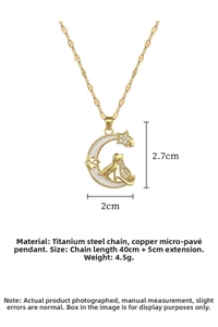 Detailed dimensions of gold moon cat pendant 2.7x2cm and 40+5cm titanium chain necklace