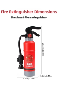 Close-up of a realistic toy fire extinguisher water gun measuring 25.5cm in height