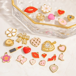 Stainless Steel Jewelry Charms Heart Flower Lip Enamel Pendants For Jewelry Making DIY Findings Waterproof Hypoallergenic