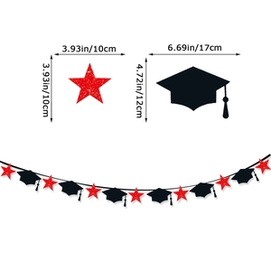 Class of 2026 graduation banner with red glitter stars and black doctor hats decoration