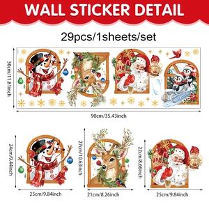 Macro view of Christmas window stickers with Santa, snowman and reindeer on PVC material