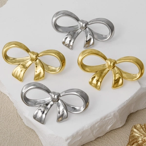 Détails des boucles d'oreilles nœud papillon en acier inoxydable 304 doré et argenté