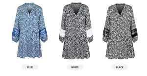 Detailed comparison of three colors showing lace patchwork sleeves on floral dresses