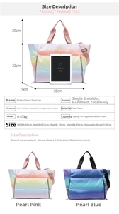 Size chart showing 35x32x19cm dimensions for the waterproof fitness bag with wet dry pocket