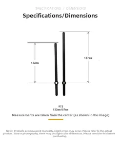 Detailed dimensions of model 973 black aluminum clock hands with 123mm and 157mm lengths