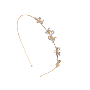 Elegant gold metal headband with sparkling crystal butterfly and pearl embellishments