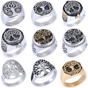 Vintage Tree Of Life Stainless Steel Ring For Men Nordic Celtic Knot Signet Band Retro Hip Hop Jewelry Gift