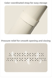 Detail of cream laptop sleeve featuring elastic strap and cooling ventilation holes