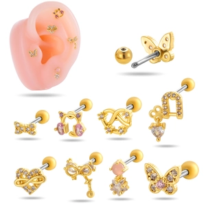 Boucle d'Oreille de Cartilage en Cuivre Acier Inoxydable Incrustée de Zirconia Nœud Cœur Femme Bijoux Piercing Mode