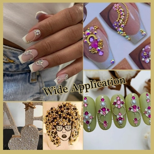 Detailed view of mixed metal beads and pearls for DIY nail art and creative crafts