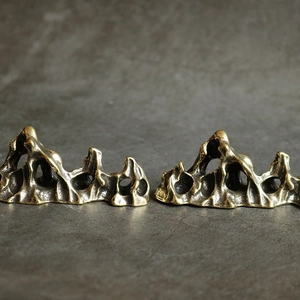 Solid brass rockery mountain miniature sculpture with antique bronze finish for desk decor