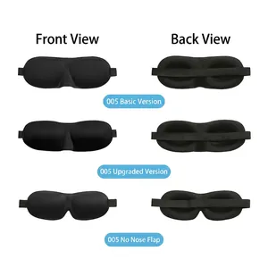 Black 3D contoured sleep mask with ergonomic eye cavities for complete light blocking