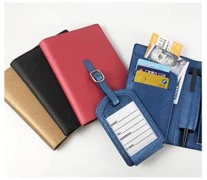 Detail view of the functional interior of the PU leather passport holder with card slots