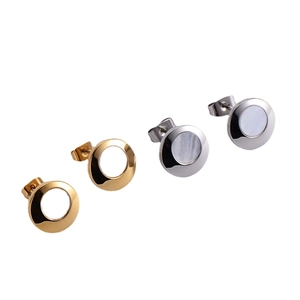 Round Stud Earrings Stainless Steel White Shell Inlay Minimalist Geometric Fashion Jewelry For Women