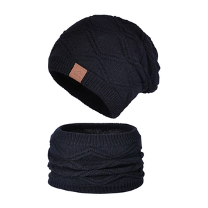 Winter thermal knitted hat and neck gaiter set with fleece lining for outdoor wind protection