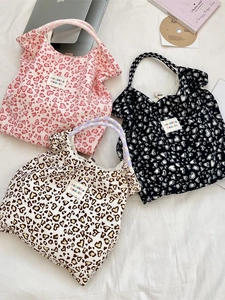 French style floral heart leopard print canvas tote bags in pink, black and beige colors