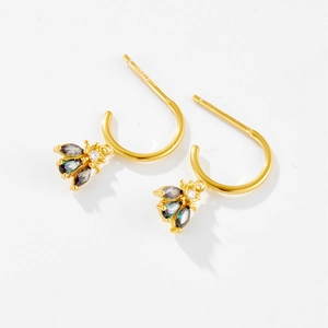S925 Sterling Silver Gold Bee Earrings with Colorful Zircon Stones and Luxury Style Design