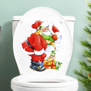 Christmas Santa Claus and elf waterproof PVC toilet lid sticker for festive home decor