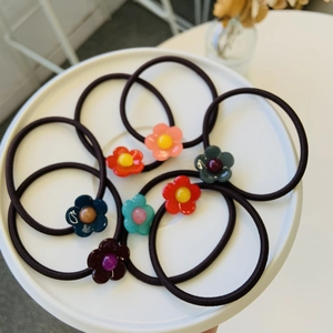 Chouchous À Fleurs Pendentif En Résine Élastique Élevé Bandeaux Style Coréen Doux Porte Queue De Cheval Femmes Filles