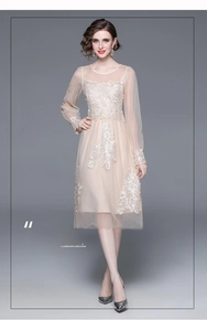 Broderies détaillées sur robe en tulle champagne avec motifs de dentelle élégants