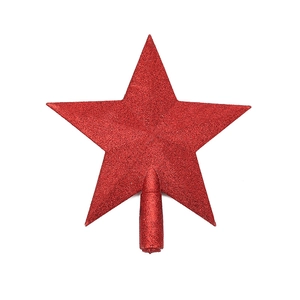 Sparkling red 3D Christmas tree star topper with glitter finish on a white background
