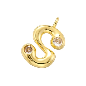Close-up of 18K gold plated S-letter pendant with sparkling zircon stone accents