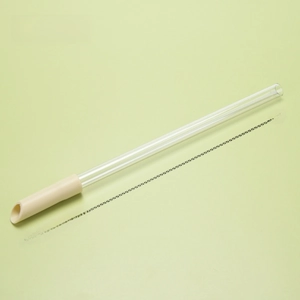 Reusable Tritan straw with cream silicone tip and metal cleaning brush detail set