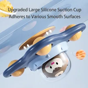 Infant spinning suction cup toy with large silicone base for high chair smooth surfaces