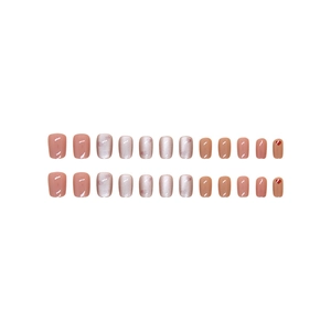 Short ballet cat-eye press-on nails set in soft pink with 24 heart-patterned tips
