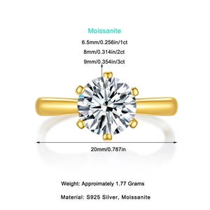 Top-down view of a classic six-prong moissanite ring made of S925 sterling silver