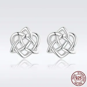 925 Sterling Silver Celtic Knot Heart Stud Earrings Hollow Intertwined Geometric Celtic Jewelry For Women Fashion Commute Gift