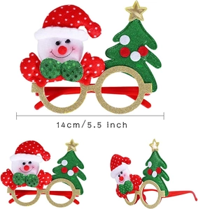 Detailed size view of Christmas glasses frame with snowman and tree decorations