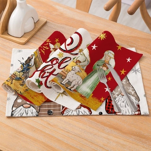 Sets de table de Noël en coton et lin avec motifs du Père Noël pour déco de cuisine