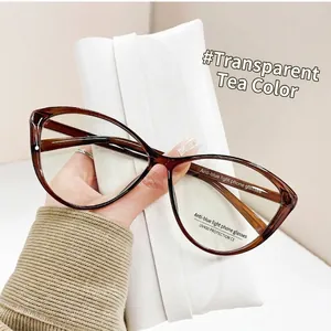 Cat eye blue light blocking glasses in tea color with stylish TR7212A frame and case