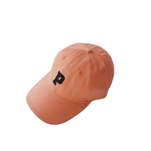 Vibrant coral orange children's cotton baseball cap with black embroidered letter P detail