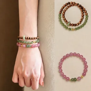 Chinese style beaded bracelet with strawberry crystal and zircon in vintage design