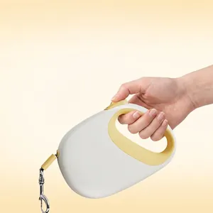 5M retractable dog leash with yellow-white ABS shell and durable nylon strap