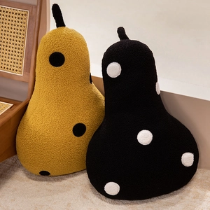 Cute cartoon pear plush pillows with polka dots, thick boucle fabric cushions for home decor