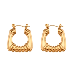 Vintage 18k gold plated stainless steel hollow geometric hoop earrings with textured finish