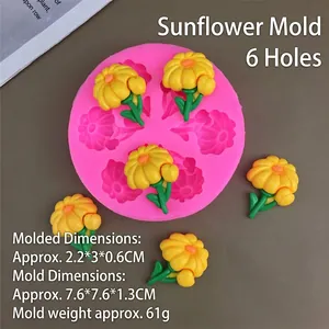 6-cavity silicone mold for sunflower flower fondant chocolate and candle making