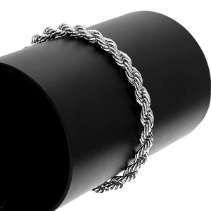 Polished 4mm silver plated rope chain necklace with a classic braided twist design